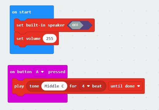 תוכנת MakeCode לנגינת Middle C במשך ארבע פעימות
